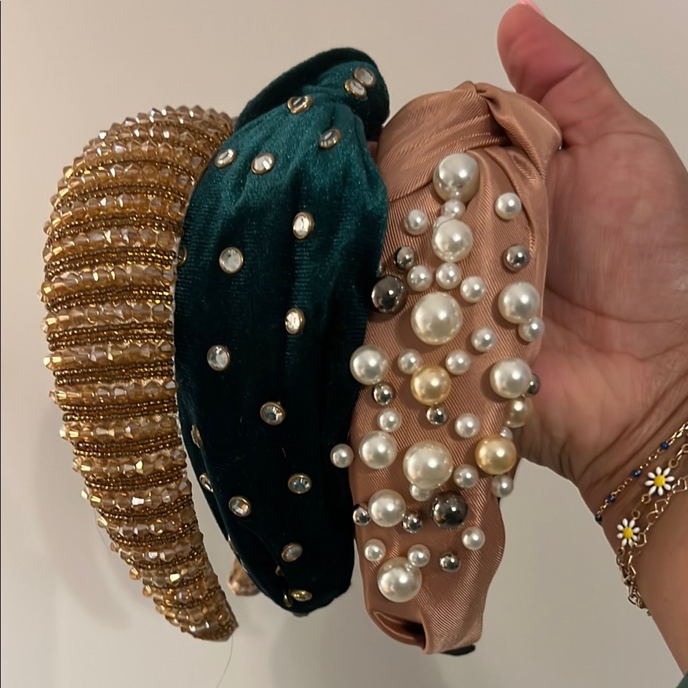 Elegant Pearl and Gem Embellished Headband Set